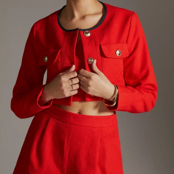 Anthropologie Maeve Shrunken Cropped Tweed Jacket Size 8 - Picture 10 of 10